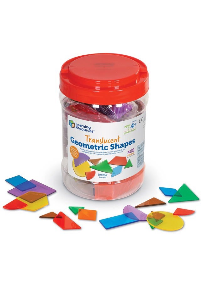 Learning Resources Translucent Geometric Shapes, Early Geometry Skills, Classroom Accessories, Teacher Aids, 408 Pieces, Grades Pre-K+, Ages 4+ - Image 1