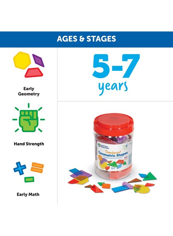 Learning Resources Translucent Geometric Shapes, Early Geometry Skills, Classroom Accessories, Teacher Aids, 408 Pieces, Grades Pre-K+, Ages 4+ - Image 5