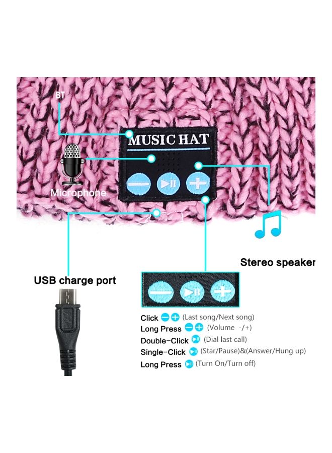NIBEMINENT Bluetooth Knitted Hat With Mic One Size Pink/Blue/White  - Image 4