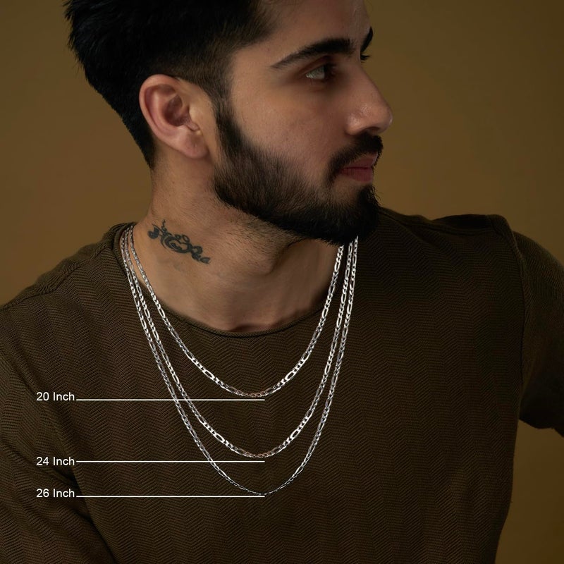 LeCalla 925 Sterling Silver 4mm Figaro Chain Necklace | BIS Hallmarked Sterling Silver Diamond Cut Solid Figaro Link Chain Necklace for Teen and Women 16,18,20,22,24,26 Inches - Image 2