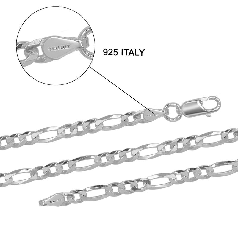 LeCalla 925 Sterling Silver 4mm Figaro Chain Necklace | BIS Hallmarked Sterling Silver Diamond Cut Solid Figaro Link Chain Necklace for Teen and Women 16,18,20,22,24,26 Inches - Image 5