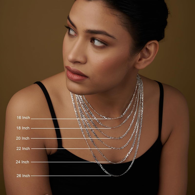 LeCalla 925 Sterling Silver 4mm Figaro Chain Necklace | BIS Hallmarked Sterling Silver Diamond Cut Solid Figaro Link Chain Necklace for Teen and Women 16,18,20,22,24,26 Inches - Image 3