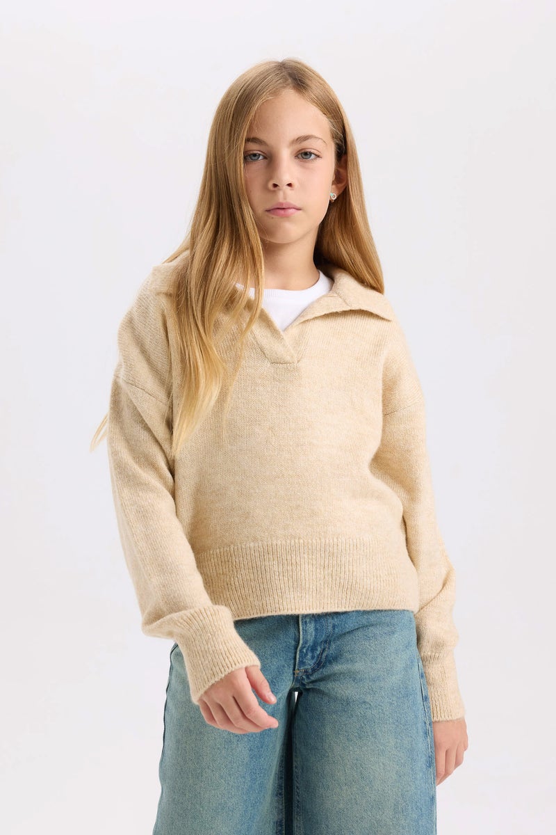 DeFacto Girl Regular Fit Polo Neck Basic Knitwear Pullover - Image 1