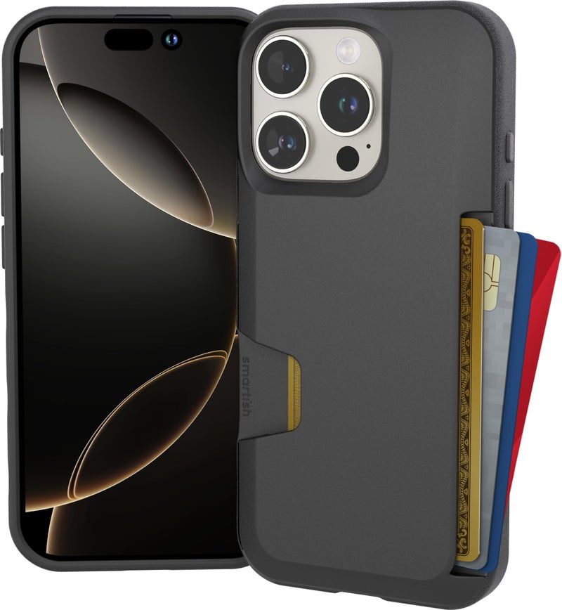 SmartishÂ® iPhone 16 Pro Wallet Case - Wallet Slayer Vol. 1 [Slim + Protective] Credit Card Holder - Drop Tested Hidden Flip Card Slot Cover Compatible with Apple iPhone 16 Pro - Black Tie Affair - Image 1