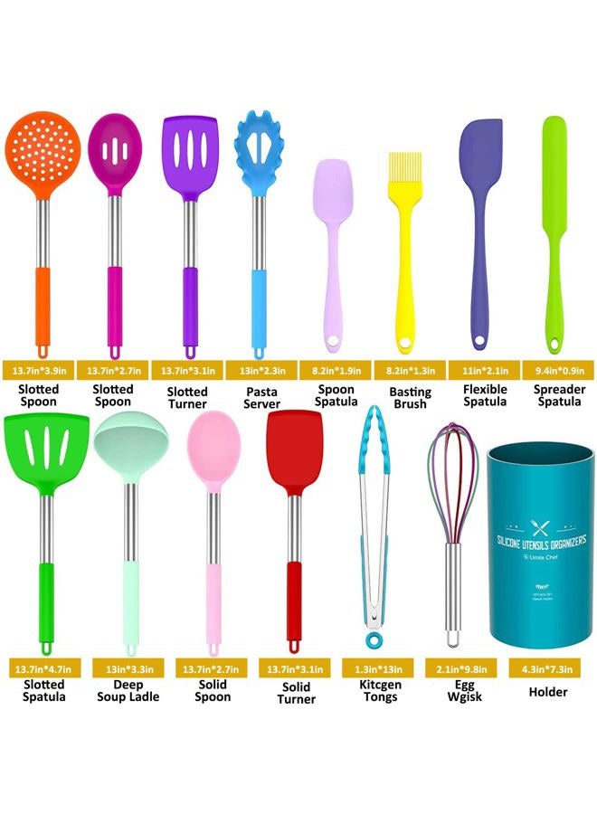 Umite Chef Kitchen Utensils Set 15 Pieces Silicone Heat Resistant Non-Stick BPA Free Stainless Steel Handle Spatula Spoon Tongs Whisk Cookware - Image 2