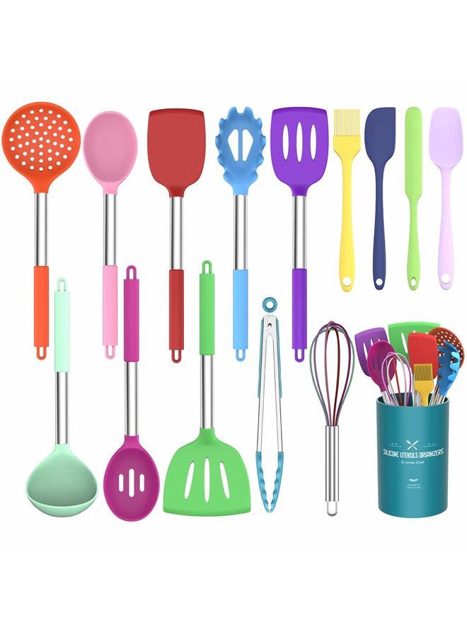 Umite Chef Kitchen Utensils Set 15 Pieces Silicone Heat Resistant Non-Stick BPA Free Stainless Steel Handle Spatula Spoon Tongs Whisk Cookware - Image 1