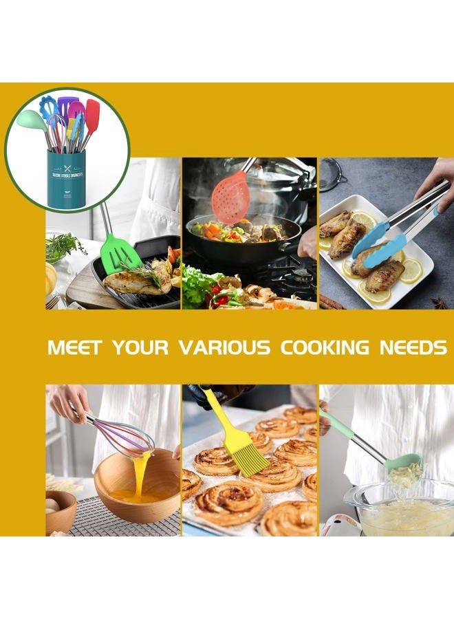 Umite Chef Kitchen Utensils Set 15 Pieces Silicone Heat Resistant Non-Stick BPA Free Stainless Steel Handle Spatula Spoon Tongs Whisk Cookware - Image 4