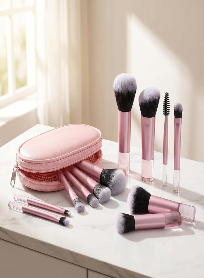tokerut 10 Pcs Mini Travel Makeup Brush Set with Pouch, Pink Portable Cosmetic Brushes for Foundation, Powder, Blush, Eyeshadow, Eyebrow and Mascara, Small Makeup Brushes Travel Kit for Women and Girls - Image 5