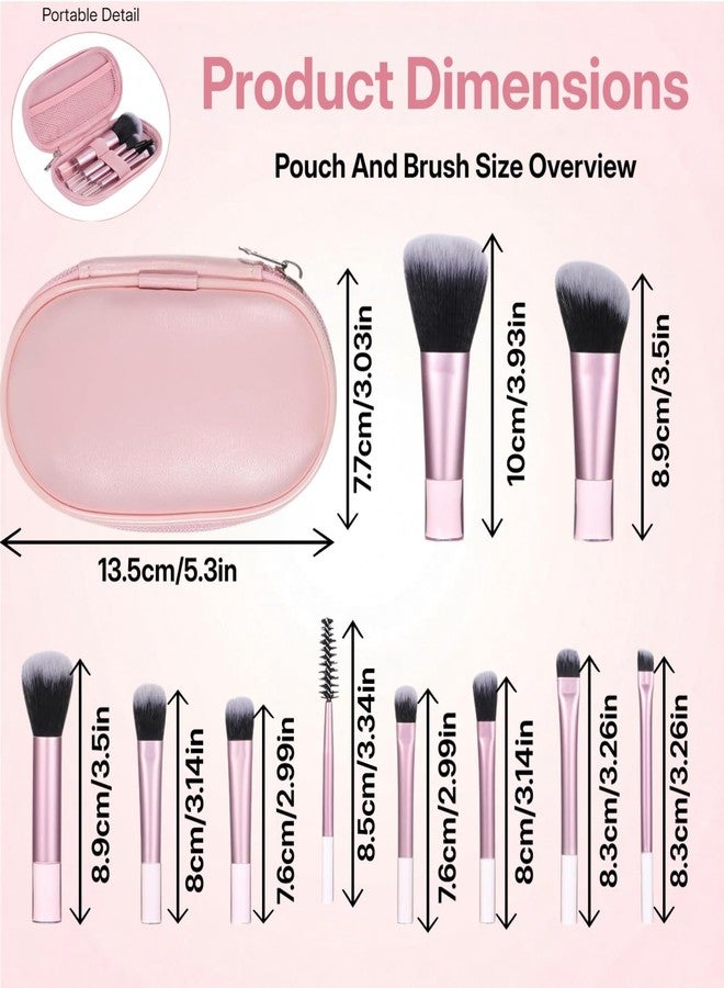 tokerut 10 Pcs Mini Travel Makeup Brush Set with Pouch, Pink Portable Cosmetic Brushes for Foundation, Powder, Blush, Eyeshadow, Eyebrow and Mascara, Small Makeup Brushes Travel Kit for Women and Girls - Image 2