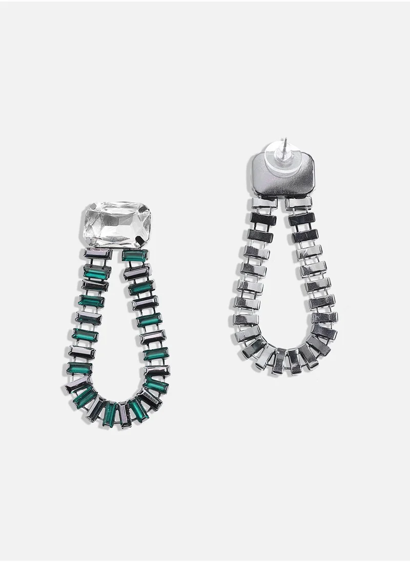 SOHI Rhinestone Curve Drop Earrings - Green