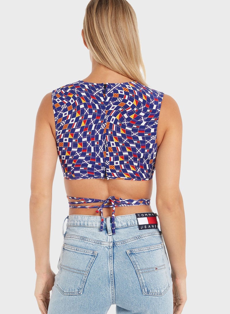 Printed Tie Detail Top