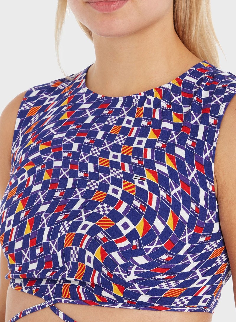 Printed Tie Detail Top