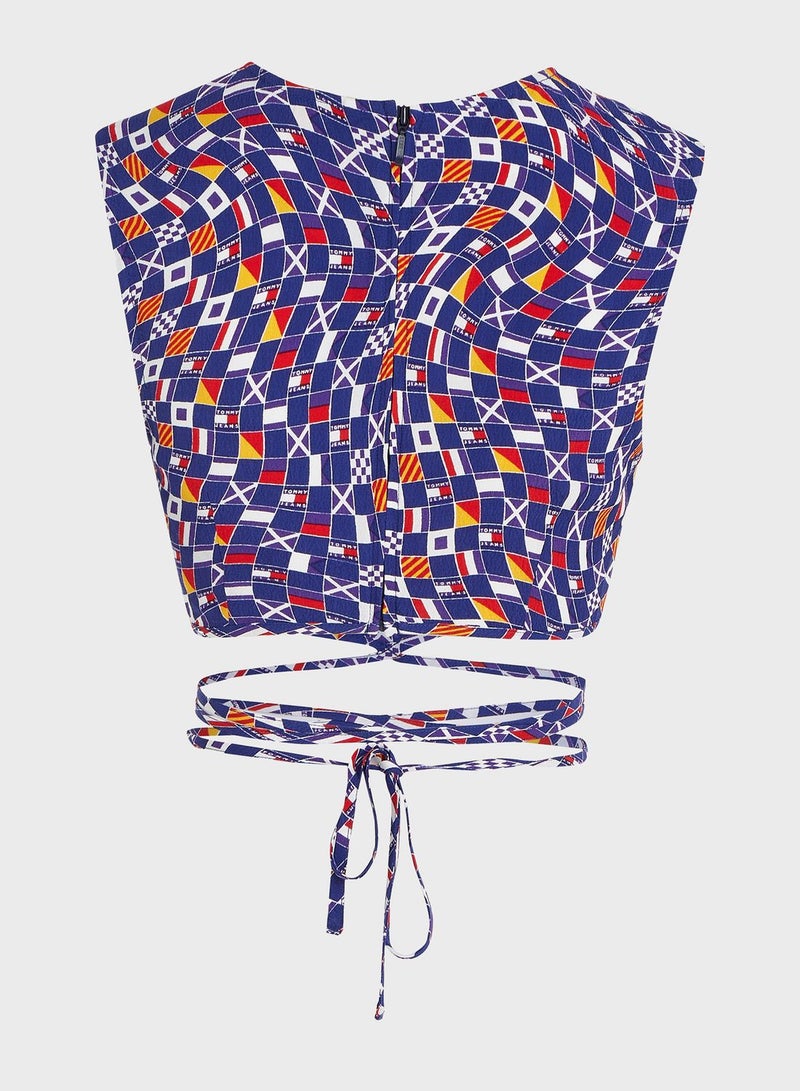 Printed Tie Detail Top