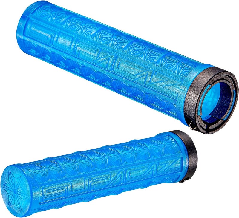 Supacaz Grizips Mountain Bike Grips – Dual-Compound – Vibration Damping – Non-Slip Texture – 130mm MTB – Neon Blue