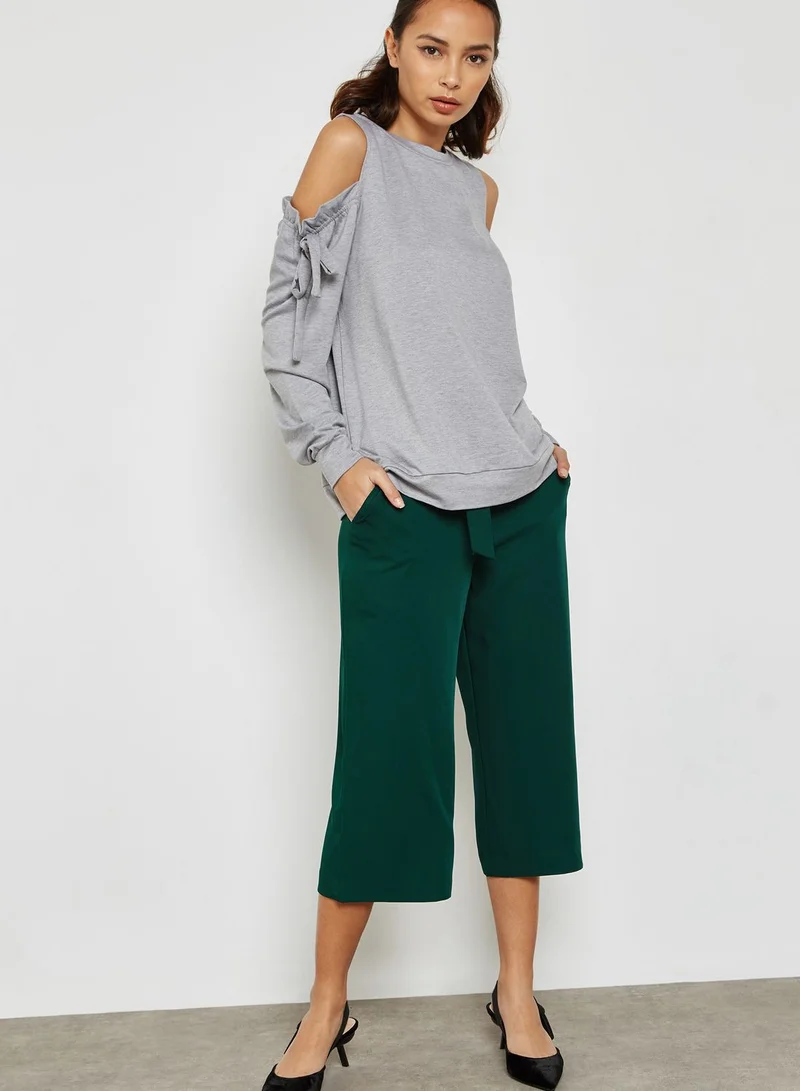 LUMIERE Cold Shoulder Frill Sweater