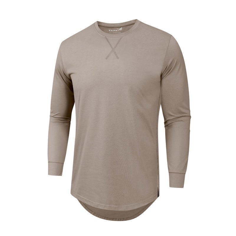 TEZO Mens 3 Pack Cotton Plain T Shirts Crew Neck Long Sleeve Casual Tee Shirts Hipster Hip Hop Longline Droptail Shirt(BKDGKA L) - Image 5