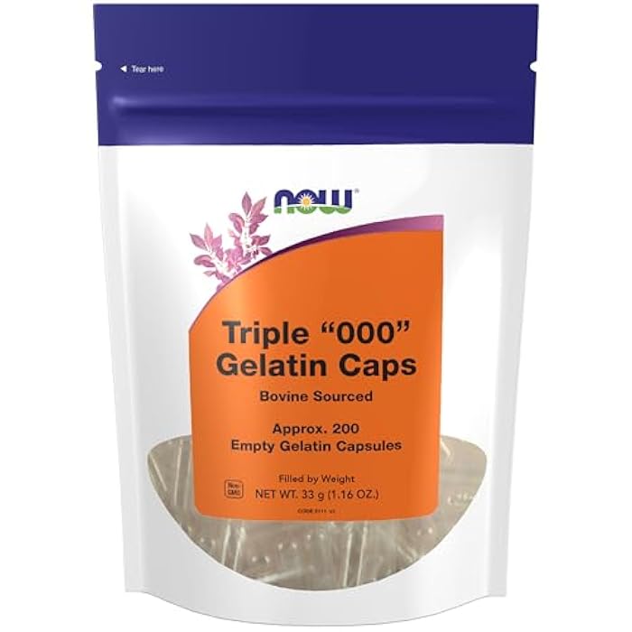 NOW Supplements, Empty Gelatin Capsules, Triple "000", Bovine Sourced, Filled by Weight, 200 Gel Capsules - Image 1