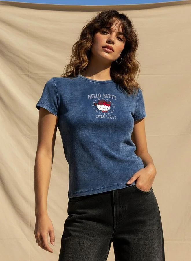 SP Characters Slim Fit T shirt with Hello Kitty Print