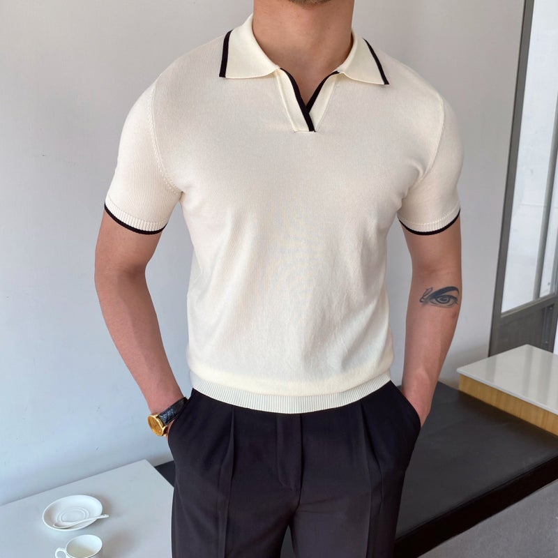 Men's Casual Knit Short Sleeve Polo Shirt with Collar, Breathable and Stretchy Fit - Image 2