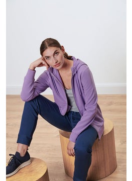 Tchibo Women Hooded Plain Full Zip Sweatshirt, Purple  - Image 1