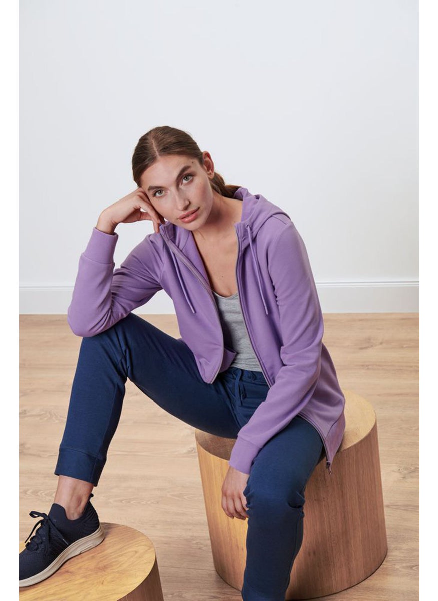 Tchibo Women Hooded Plain Full Zip Sweatshirt, Purple  - Image 1