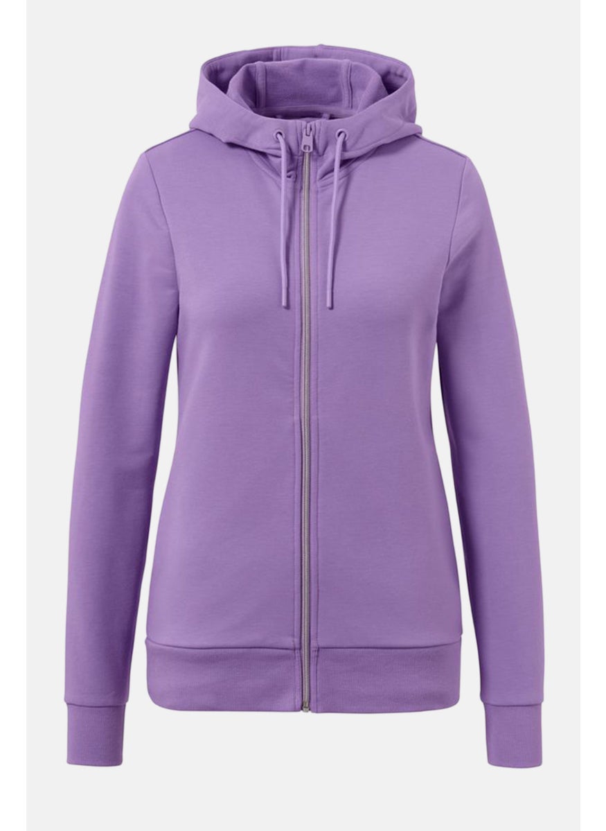 Tchibo Women Hooded Plain Full Zip Sweatshirt, Purple  - Image 2