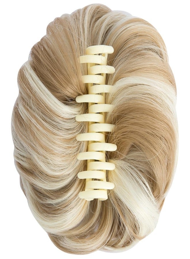 Rose bud Messy Bun Hair Pieces for Women Hair Bun Extension Dark Ash Blonde mix Bleach Blonde Bow Claw Clip Faux Hair Buns Curly - Image 5