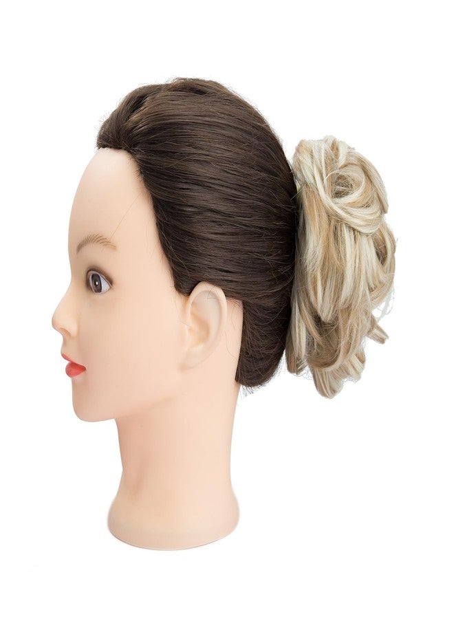 Rose bud Messy Bun Hair Pieces for Women Hair Bun Extension Dark Ash Blonde mix Bleach Blonde Bow Claw Clip Faux Hair Buns Curly - Image 2