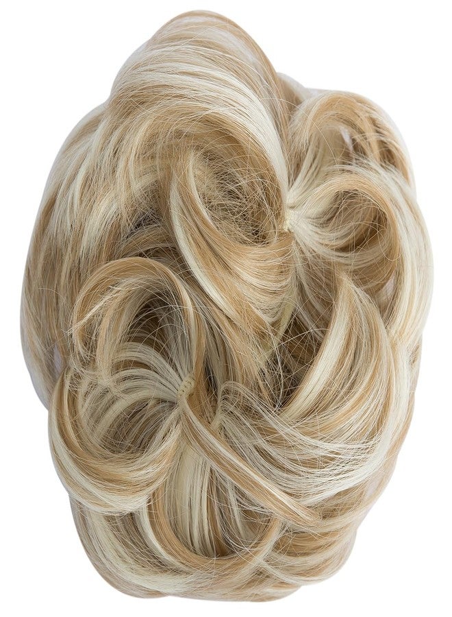 Rose bud Messy Bun Hair Pieces for Women Hair Bun Extension Dark Ash Blonde mix Bleach Blonde Bow Claw Clip Faux Hair Buns Curly - Image 4