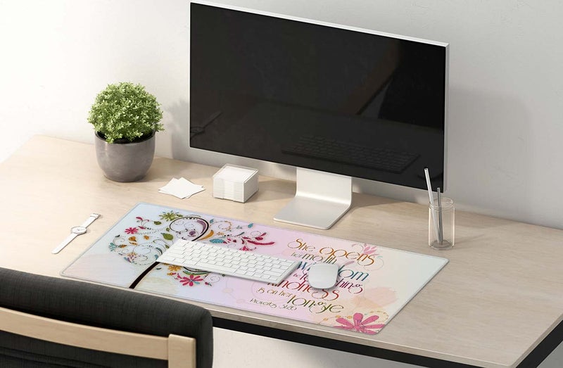 SSOIU Inspirational Christian Bible Verse Proberbs Quotes Extended Gaming Mouse Pad 35.5x15.7 in, Large Mouse Pad, She Opens Her Mouth with Wisdom and The Teaching of Kindness is on Her Tongue - Image 5