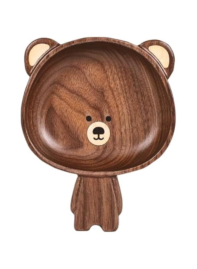 A Variety of Walnut Wood Creative Dinner Plate Sets - Unique Crab, Mushroom, and Bear Shapes for A More Exquisite and Fun Dining Experience! (Bear Vertical Serving Tray)  - Image 1