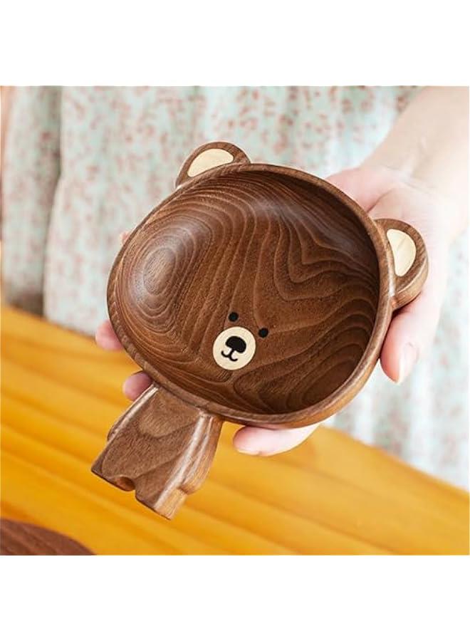 A Variety of Walnut Wood Creative Dinner Plate Sets - Unique Crab, Mushroom, and Bear Shapes for A More Exquisite and Fun Dining Experience! (Bear Vertical Serving Tray)  - Image 3