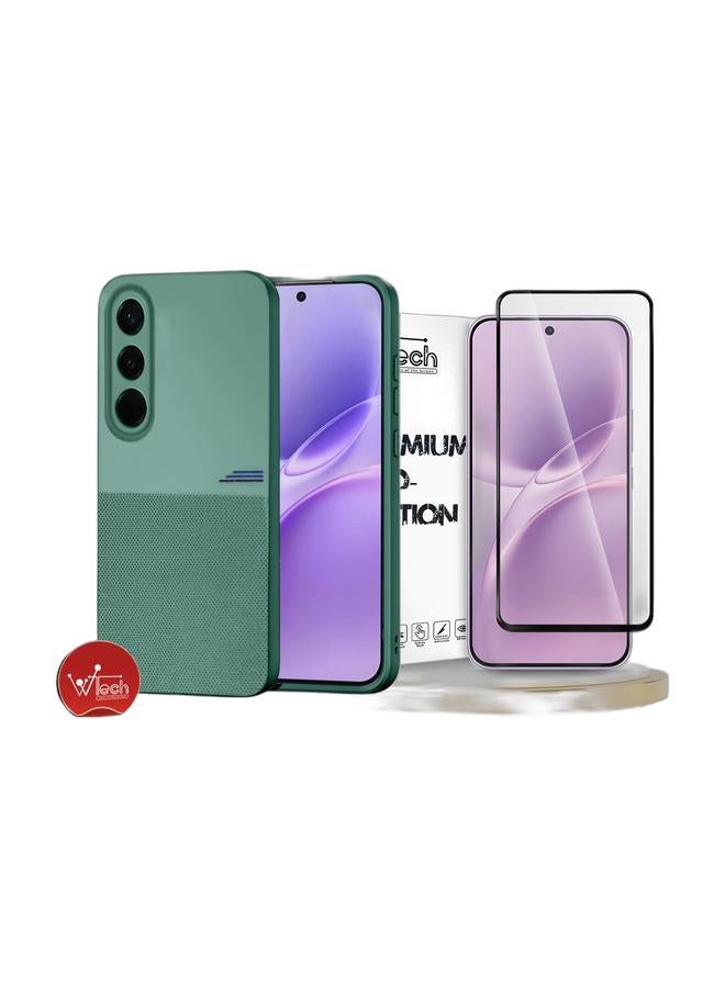 Wtech vivo V70 FE 5G 2026 Fashion TPU Soft Silicone Sides Texture Case Cover - Green & vivo V70 FE 5G 2026 Premium E2E Series Full Glue Full Cover Tempered Glass Screen Protector (MSGECN) - Clear/Black Bundle - Image 1