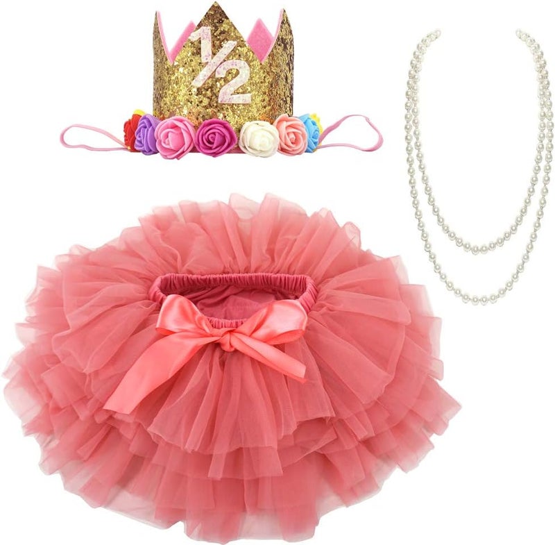 BGFKS Baby Girls Soft Tutu Skirt with Diaper Cover,1/2st Birthday Party Tutu Skirt Sets - Image 1
