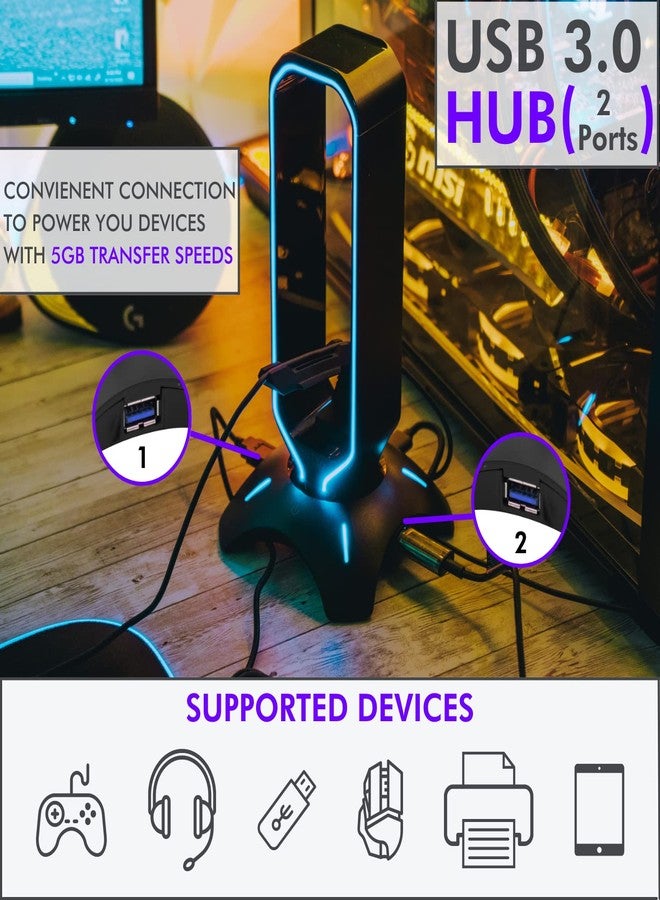 Tilted Nation RGB Headset Stand and Gaming Headphone Display with Mouse Bungee Cord Holder with USB 3.0 HUB for Wired or Wireless Headsets for Xbox PS4 PC - Image 5