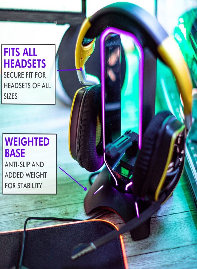 Tilted Nation RGB Headset Stand and Gaming Headphone Display with Mouse Bungee Cord Holder with USB 3.0 HUB for Wired or Wireless Headsets for Xbox PS4 PC - Image 3