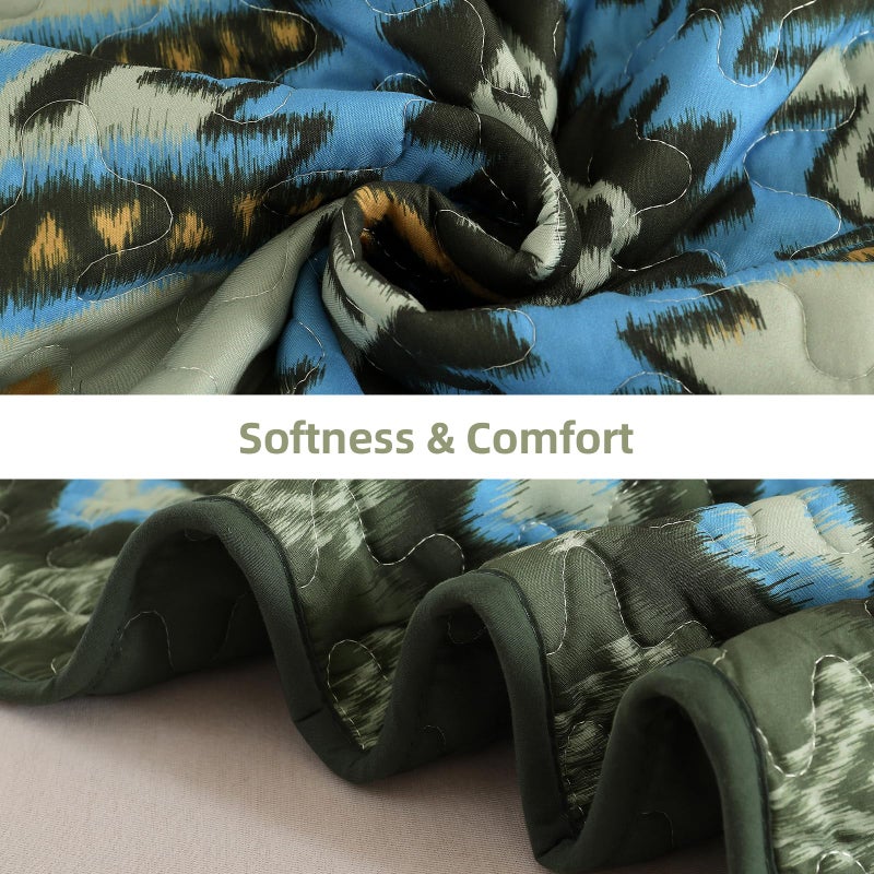 Dintszyayue Queen Size Boho Quilt Set,3 Pieces Aztec Texture Bedspread Green Coverlet Set Soft Lightweight Western Bed Cover for All Season Geometric Bedding with 2 Pillowcases(Green,96"x90") - Image 4