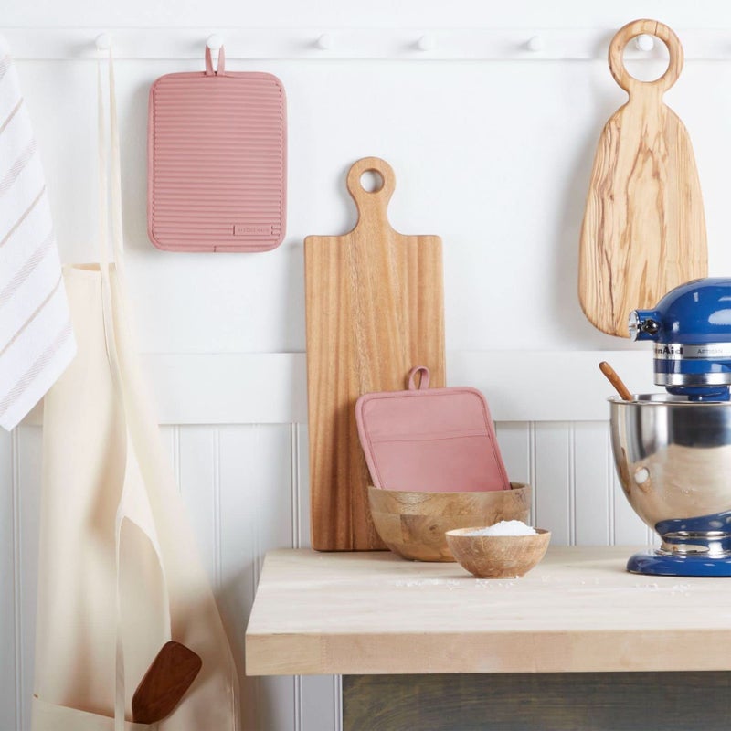 KitchenAid Ribbed Soft Silicone Pot Holder Set  Dried Rose  7""x9"" - Image 2