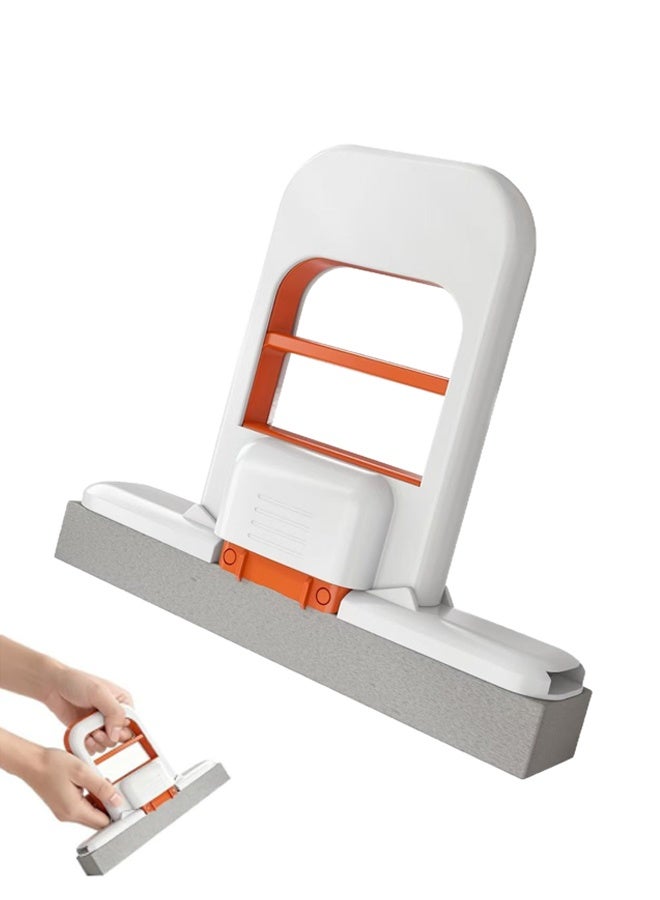 HOMESTAR Mini Foldable Desktop Mop, Mini Mop for Small Spaces, Portable Cleaning Sponge Mop for Bathroom, Kitchen, Countertops, Glass, Tile - Wet/Dry Use with One-Hand Squeeze Handle & Replaceable Head (White) - Image 1