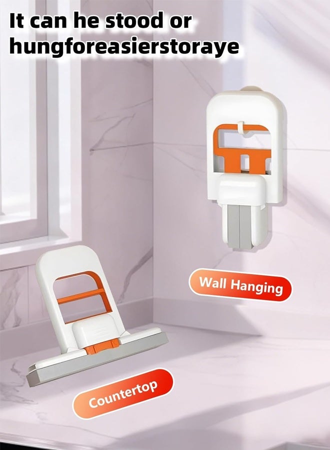 HOMESTAR Mini Foldable Desktop Mop, Mini Mop for Small Spaces, Portable Cleaning Sponge Mop for Bathroom, Kitchen, Countertops, Glass, Tile - Wet/Dry Use with One-Hand Squeeze Handle & Replaceable Head (White) - Image 5