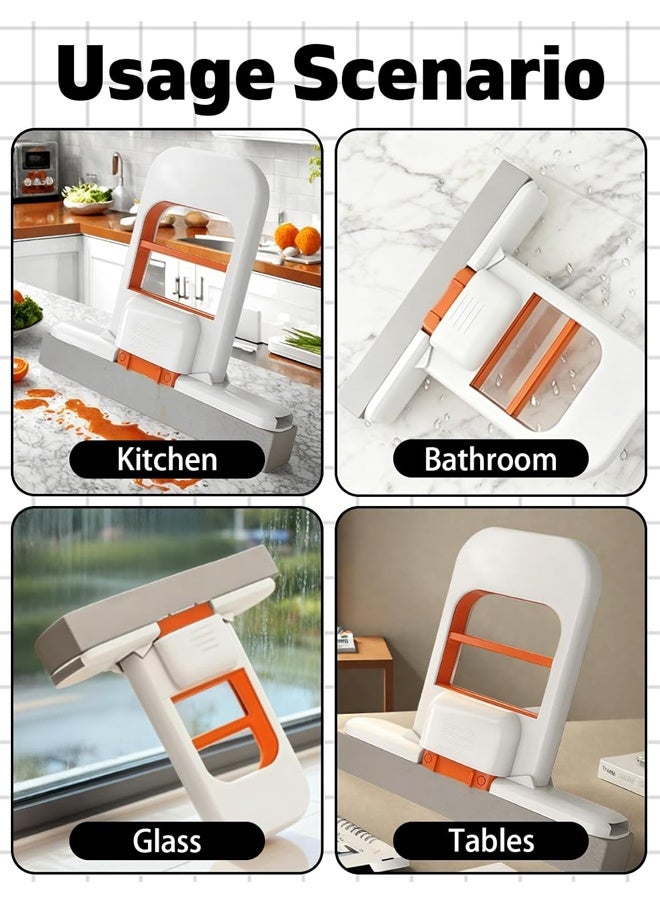 HOMESTAR Mini Foldable Desktop Mop, Mini Mop for Small Spaces, Portable Cleaning Sponge Mop for Bathroom, Kitchen, Countertops, Glass, Tile - Wet/Dry Use with One-Hand Squeeze Handle & Replaceable Head (White) - Image 3