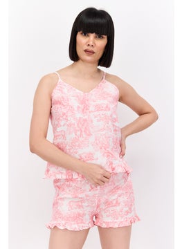 bebe Women 2 Pieces Allover Print Pajama Top And Shorts Set, Pink  - Image 1