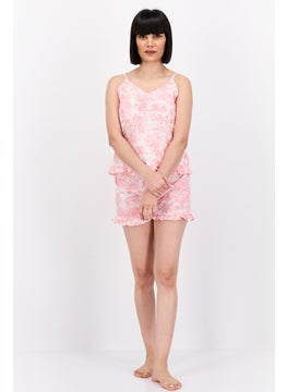 bebe Women 2 Pieces Allover Print Pajama Top And Shorts Set, Pink  - Image 2