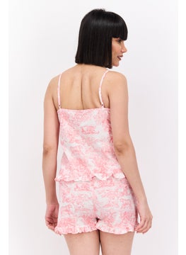 bebe Women 2 Pieces Allover Print Pajama Top And Shorts Set, Pink  - Image 3