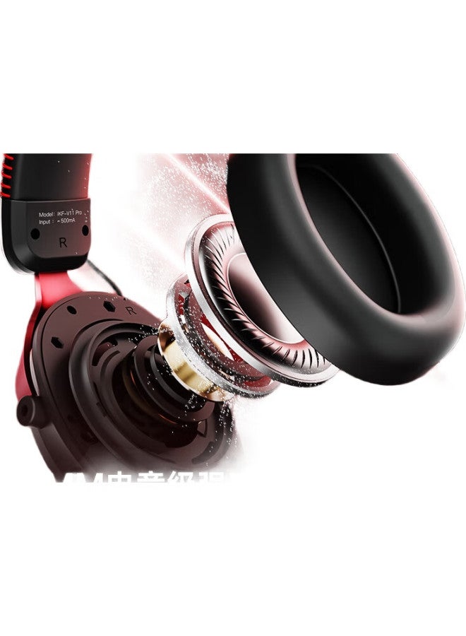 iKF V11 Pro7.1 Four-Mode Wireless Gaming Headset Headset 7.1 Surround Sound Wired E-Sports Special Fearless Contract Fps Game Sound Positioning Da Wa Black Red - Image 2