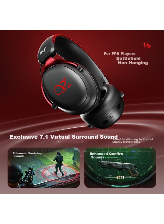 Ikf V11 Pro7.1 Four-mode Wireless Gaming Headset Headset 7.1 Surround Sound Wired E-sports Special Fearless Contract Fps Game Sound Positioning Da Wa Black Red - Image 4