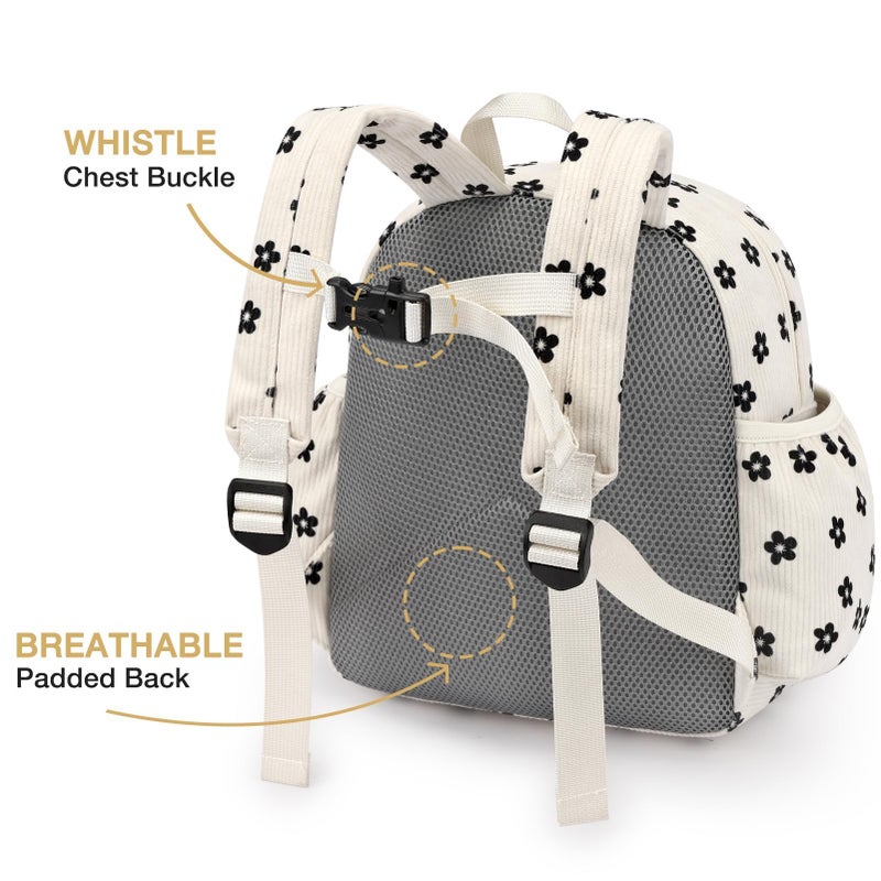 STEAMEDBUN Corduroy Toddler Backpack for Girls 2-4: Kids backpack for Boys Girls - 12 inch Preschool Kindergarten Backpacks - Flower - Image 5