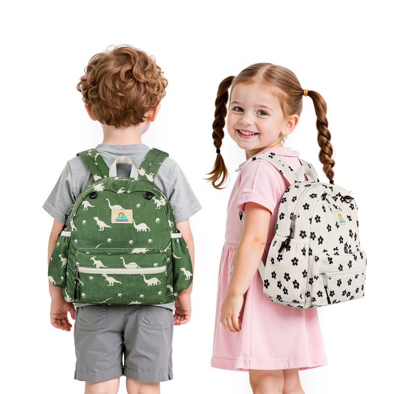 STEAMEDBUN Corduroy Toddler Backpack for Girls 2-4: Kids backpack for Boys Girls - 12 inch Preschool Kindergarten Backpacks - Flower - Image 2
