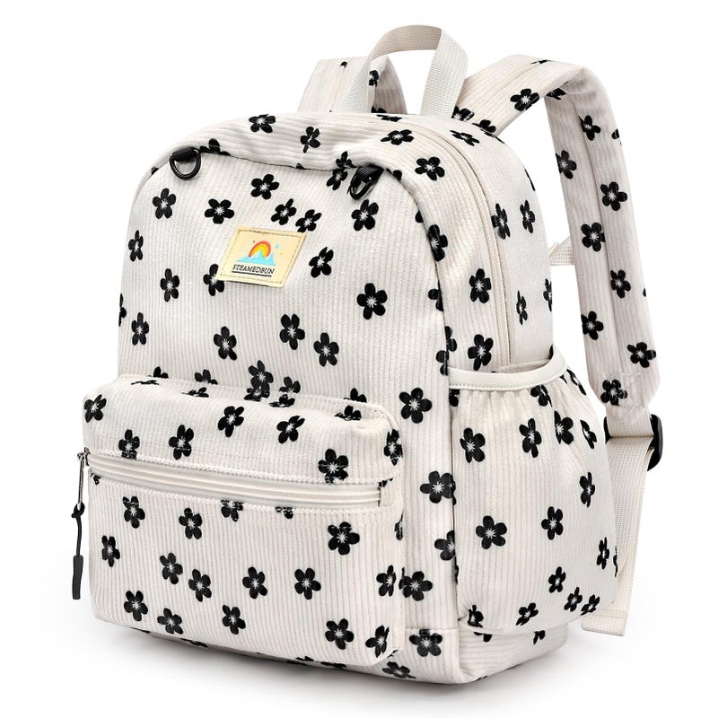 STEAMEDBUN Corduroy Toddler Backpack for Girls 2-4: Kids backpack for Boys Girls - 12 inch Preschool Kindergarten Backpacks - Flower - Image 1