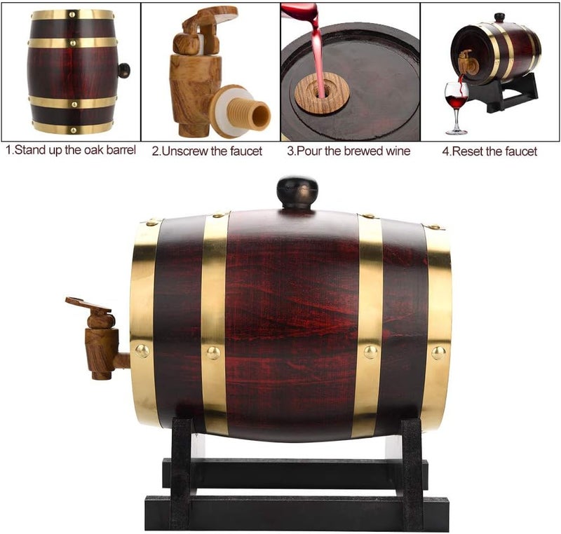 klarako Oak Barrel, 1.5L Vintage Wood Wine Barrel Dispenser Bucket Whiskey Barrel with Wine Stand for Storing Whiskey, Beer, Wine, Spirits, Bourbon, Tequila, Rum, Home Bar Wine Decor - Image 3